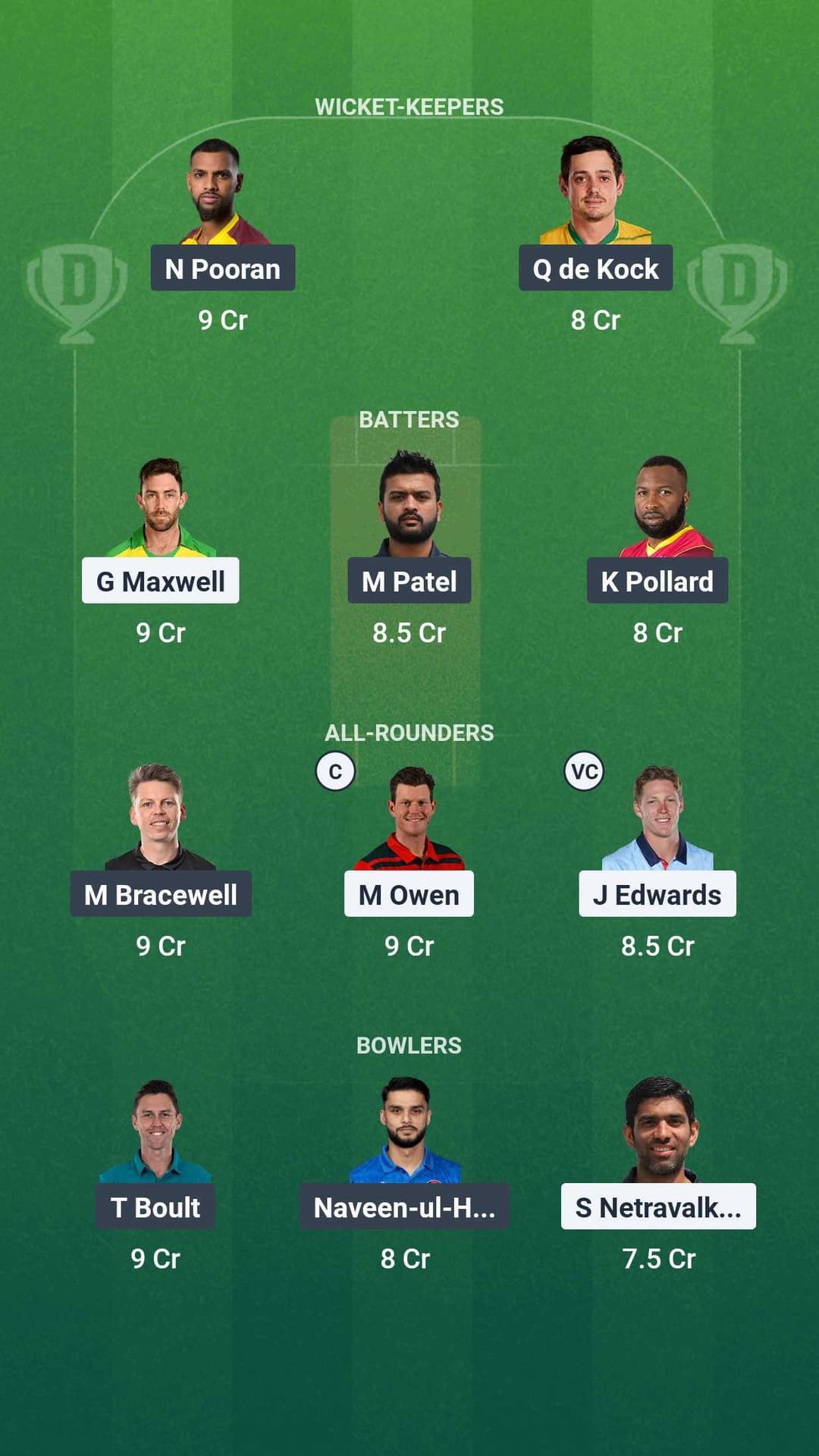 Freedom vs MINY Dream 11 Team 